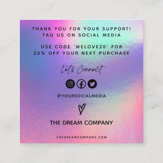 Imitate Holo Herz Trendy Media Einlegen Business C Quadratische Visitenkarte (Rückseite)