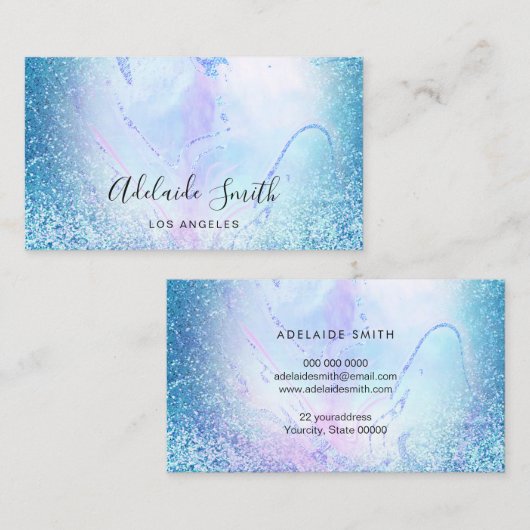 IMITATE holografisch-blauer Glitzer Marmor Visitenkarte (Vorne/Hinten)