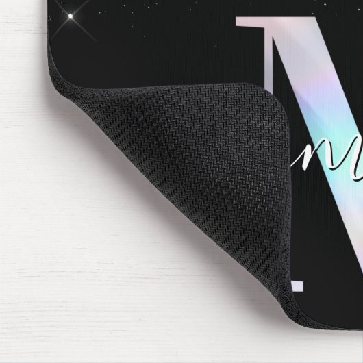 Imitate Holografischer Glitzer Iridescent Monogram Mousepad (Ecke)