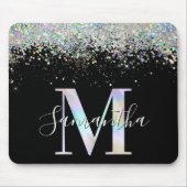 Imitate Holografischer Glitzer Iridescent Monogram Mousepad (Vorne)