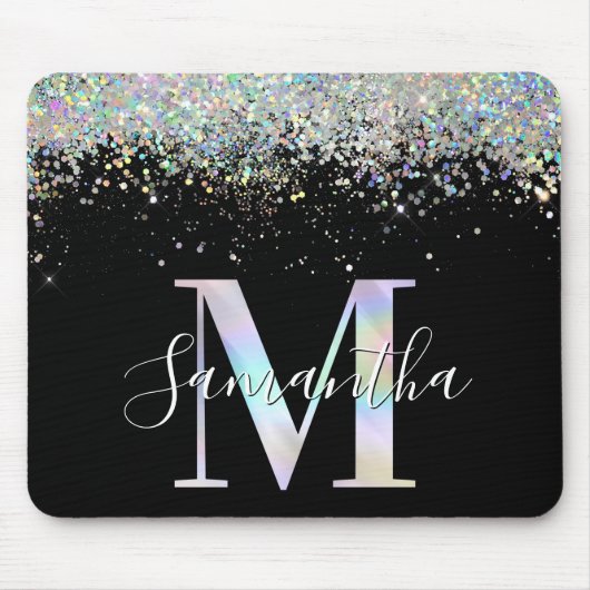 Imitate Holografischer Glitzer Iridescent Monogram Mousepad (Vorne)