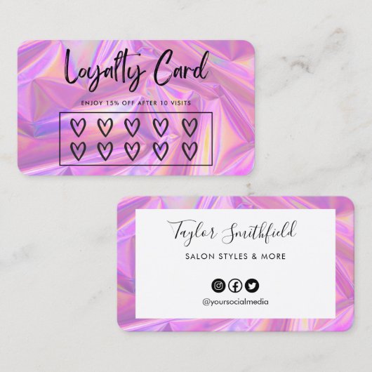 Imitate Holographic Hearts Custom Loyalty Card Visitenkarte (Vorne/Hinten)