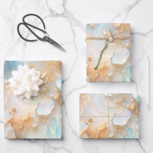 Imitate Holographic Opal Moonstone Gold Butterfly Geschenkpapier Set (Vorderseite)