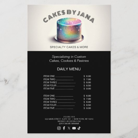 Imitate Holographic Rainbow Glitzer Cake Bäckerei Flyer (Vorne)