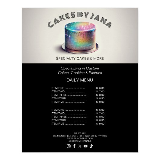 Imitate Holographic Rainbow Glitzer Cake Bäckerei Poster (Vorderseite)
