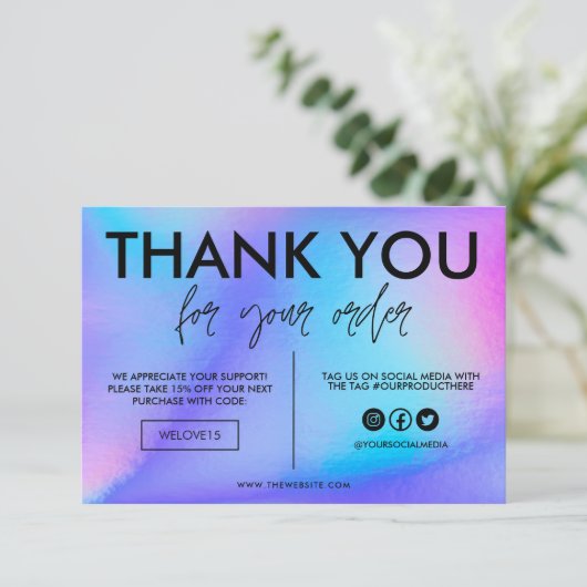 Imitate Holographische Farbe Danke Media Insert (Stehend Vorderseite)