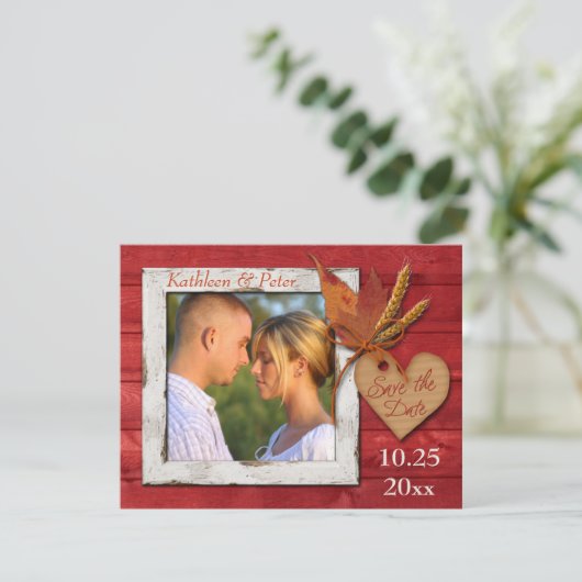 IMITATE Holz, Blätter, Herz, Weizen FOTO Rett Datu Save The Date (Stehend Vorderseite)