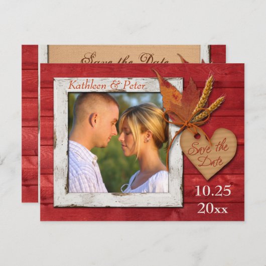 IMITATE Holz, Blätter, Herz, Weizen FOTO Rett Datu Save The Date (Vorne/Hinten)