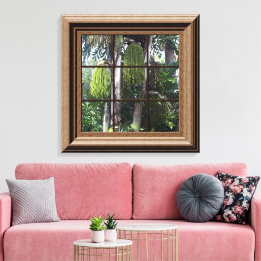 Imitate Holz Gerahmtes Fenster Tropische Sicht Lei Leinwanddruck (Insitu (Wohnzimmer))