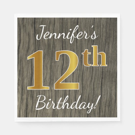 Imitate Holz, Imitate Gold 12. Geburtstag + Indivi Serviette (Vorderseite)