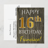 Imitate Holz, Imitate Gold 16. Geburtstag + Indivi Postkarte (Vorne/Hinten)