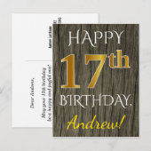 Imitate Holz, Imitate Gold 17. Geburtstag + Indivi Postkarte (Vorne/Hinten)