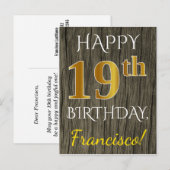 Imitate Holz, Imitate Gold 19. Geburtstag + Indivi Postkarte (Vorne/Hinten)
