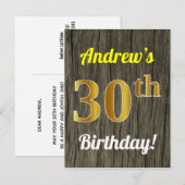Imitate Holz, Imitate Gold 30. Geburtstag & Indivi Postkarte (Vorne/Hinten)