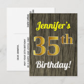 Imitate Holz, Imitate Gold 35. Geburtstag & Indivi Postkarte (Vorne/Hinten)