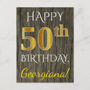 Imitate Holz, Imitate Gold 50. Geburtstag + Indivi Postkarte