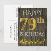 Imitate Holz, Imitate Gold 79. Geburtstag + Indivi Postkarte (Vorne/Hinten)