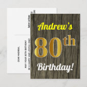 Imitate Holz, Imitate Gold 80. Geburtstag & Indivi Postkarte (Vorne/Hinten)