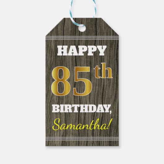 Imitate Holz, Imitate Gold 85. Geburtstag + Indivi Geschenkanhänger (Vorderseite)