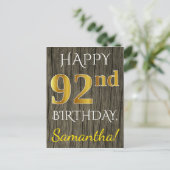 Imitate Holz, Imitate Gold 92. Geburtstag + Indivi Postkarte (Stehend Vorderseite)