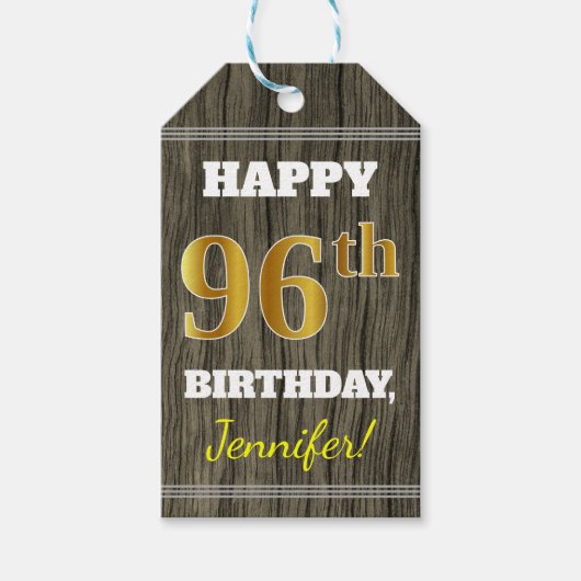 Imitate Holz, Imitate Gold 96. Geburtstag + Indivi Geschenkanhänger (Vorderseite)