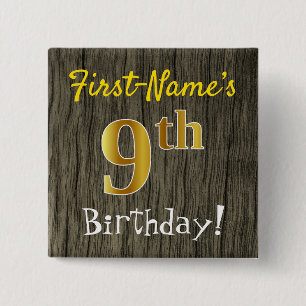 Imitate Holz, Imitate Gold 9. Geburtstag + Individ Button