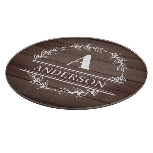 Imitate Holz Rustikaler Kranz Familienname Monogra Schneidebrett (Ecke)