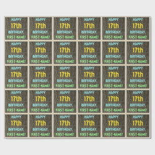 Imitate Holz, Textanstrich, 17. Geburtstag + Name Geschenkpapier
