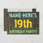 Imitate Holz, Textanstrich, 19. Geburtstag + Name Einladung (Vorne/Hinten)