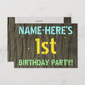 Imitate Holz, Textanstrich, 1. Geburtstag + Name Einladung (Vorne/Hinten)