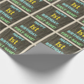 Imitate Holz, Textanstrich, 1. Geburtstag + Name Geschenkpapier (Ecke)