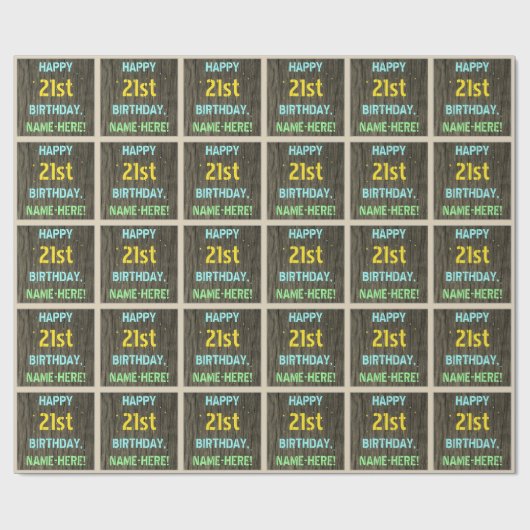 Imitate Holz, Textanstrich, 21. Geburtstag + Name Geschenkpapier (Flach)