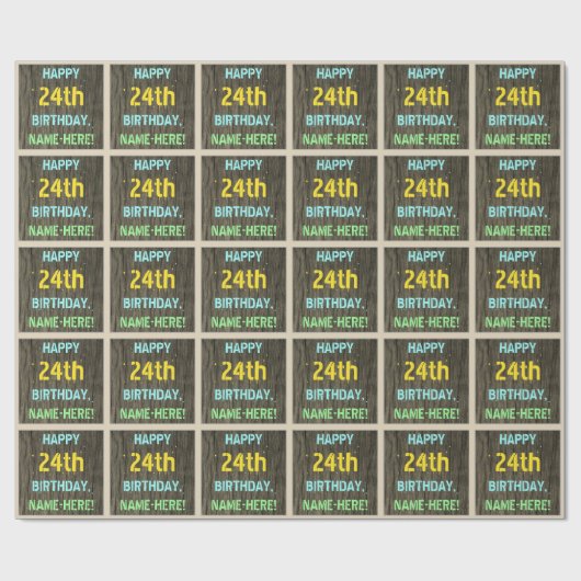 Imitate Holz, Textanstrich, 24. Geburtstag + Name Geschenkpapier (Flach)