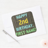 Imitate Holz, Textanstrich, 2. Geburtstag + Name Quadratischer Aufkleber (Umschlag)