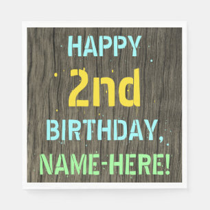 Imitate Holz, Textanstrich, 2. Geburtstag + Name Serviette