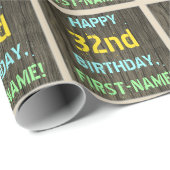 Imitate Holz, Textanstrich, 32. Geburtstag + Name Geschenkpapier (Rolleneckpunkt)