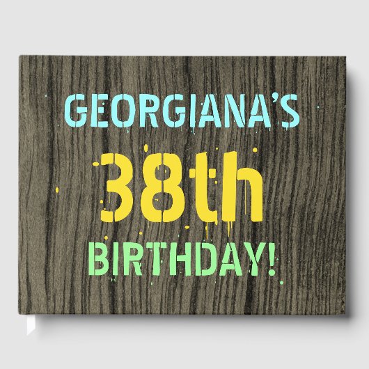 Imitate Holz, Textanstrich, 38. Geburtstag + Name Gästebuch (Vorderseite)