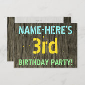 Imitate Holz, Textanstrich, 3. Geburtstag + Name Einladung (Vorne/Hinten)