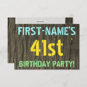 Imitate Holz, Textanstrich, 41. Geburtstag + Name Einladung (Vorne/Hinten)