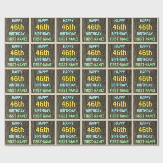 Imitate Holz, Textanstrich, 46. Geburtstag + Name Geschenkpapier (Flach)