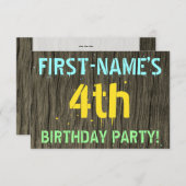 Imitate Holz, Textanstrich, 4. Geburtstag + Name Einladung (Vorne/Hinten)