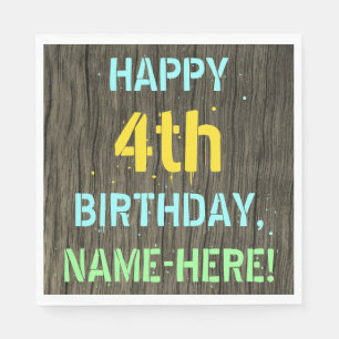 Imitate Holz, Textanstrich, 4. Geburtstag + Name Serviette