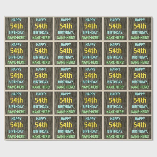 Imitate Holz, Textanstrich, 54. Geburtstag + Name Geschenkpapier (Flach)