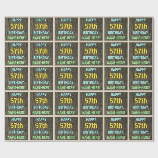 Imitate Holz, Textanstrich, 57. Geburtstag + Name Geschenkpapier (Flach)