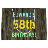 Imitate Holz, Textanstrich, 58. Geburtstag + Name Große Geschenktüte (Rückseite)