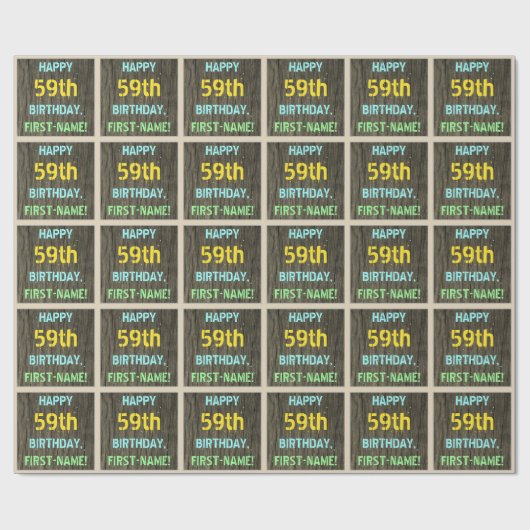 Imitate Holz, Textanstrich, 59. Geburtstag + Name Geschenkpapier (Flach)
