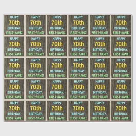 Imitate Holz, Textanstrich, 70. Geburtstag + Name Geschenkpapier (Flach)
