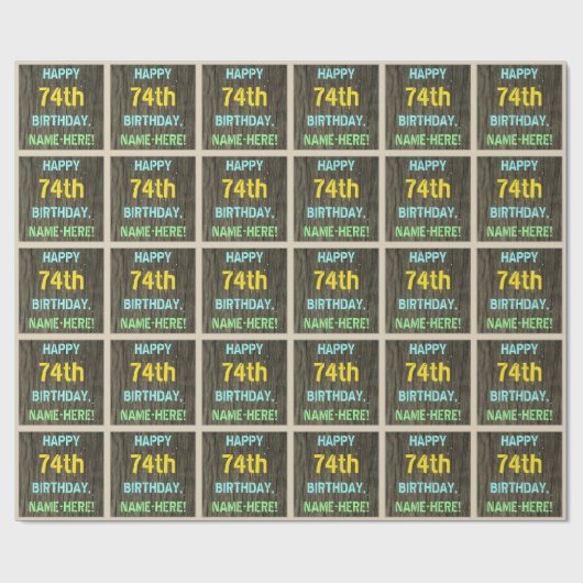 Imitate Holz, Textanstrich, 74. Geburtstag + Name Geschenkpapier (Flach)
