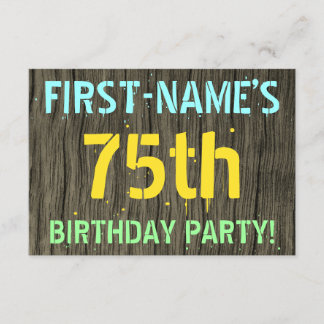 Imitate Holz, Textanstrich, 75. Geburtstag + Name Einladung