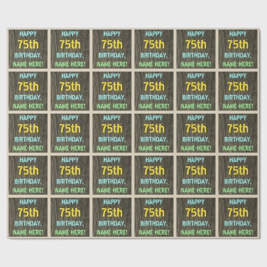 Imitate Holz, Textanstrich, 75. Geburtstag + Name Geschenkpapier (Flach)